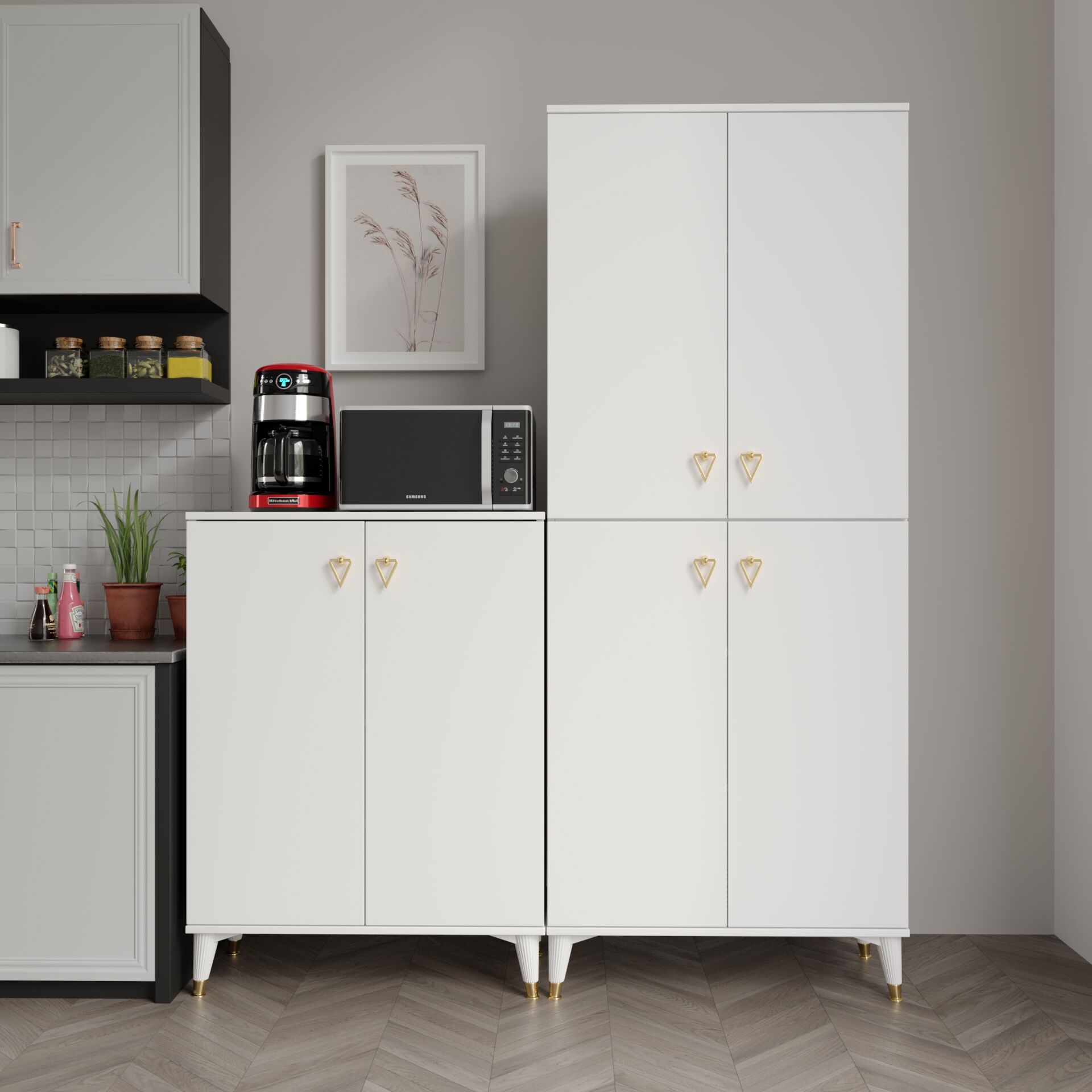 SP6190 beyaz gold çok amaçlı dolap 6 kapak mutfak balkon kiler banyo ayakkabilik