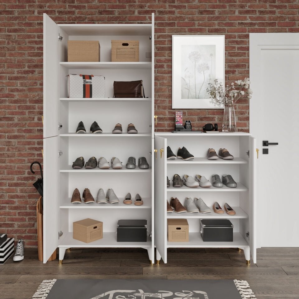 Simple Sp6190 Ayakkabılık 6 Kapaklı Mutfak Dolabı  Balkon Dolabı  Kiler Banyo Dolabı Çok Amaçlı Dolap Beyaz Gold