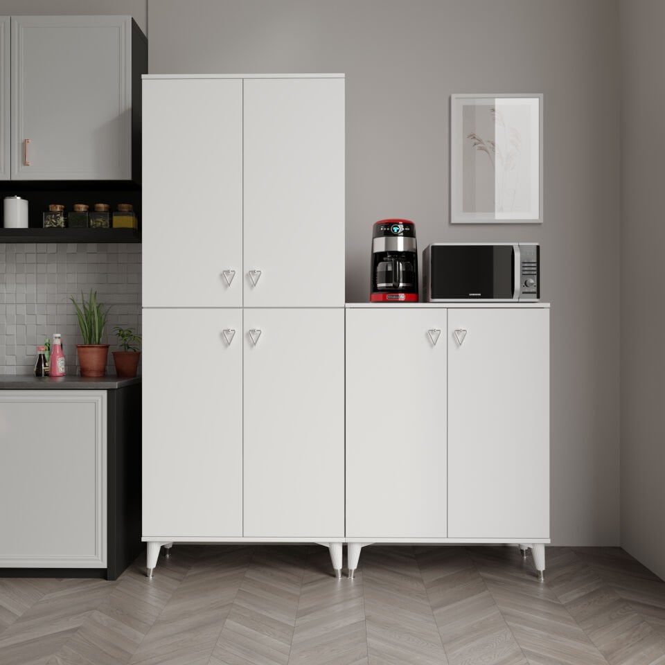 Simple Sp6190 Çok Amaçlı Dolap 6 Kapaklı Mutfak Dolabı  Balkon Dolabı  Kiler Banyo Dolabı Ayakkabılık Beyaz Gümüş