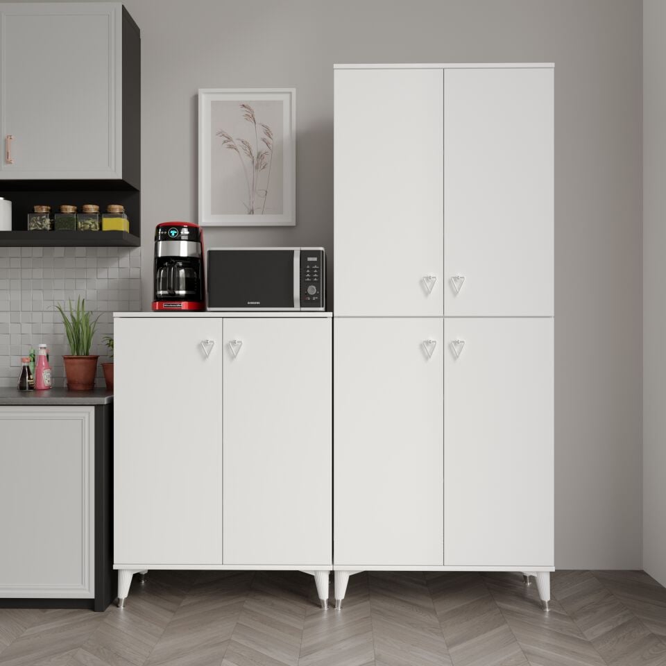 Simple Sp6190 Çok Amaçlı Dolap 6 Kapaklı Mutfak Dolabı  Balkon Dolabı  Kiler Banyo Dolabı Ayakkabılık Beyaz Gümüş