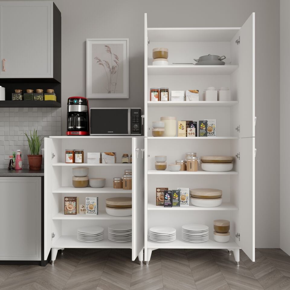 Simple Sp6190 Çok Amaçlı Dolap 6 Kapaklı Mutfak Dolabı  Balkon Dolabı  Kiler Banyo Dolabı Ayakkabılık Beyaz Gümüş