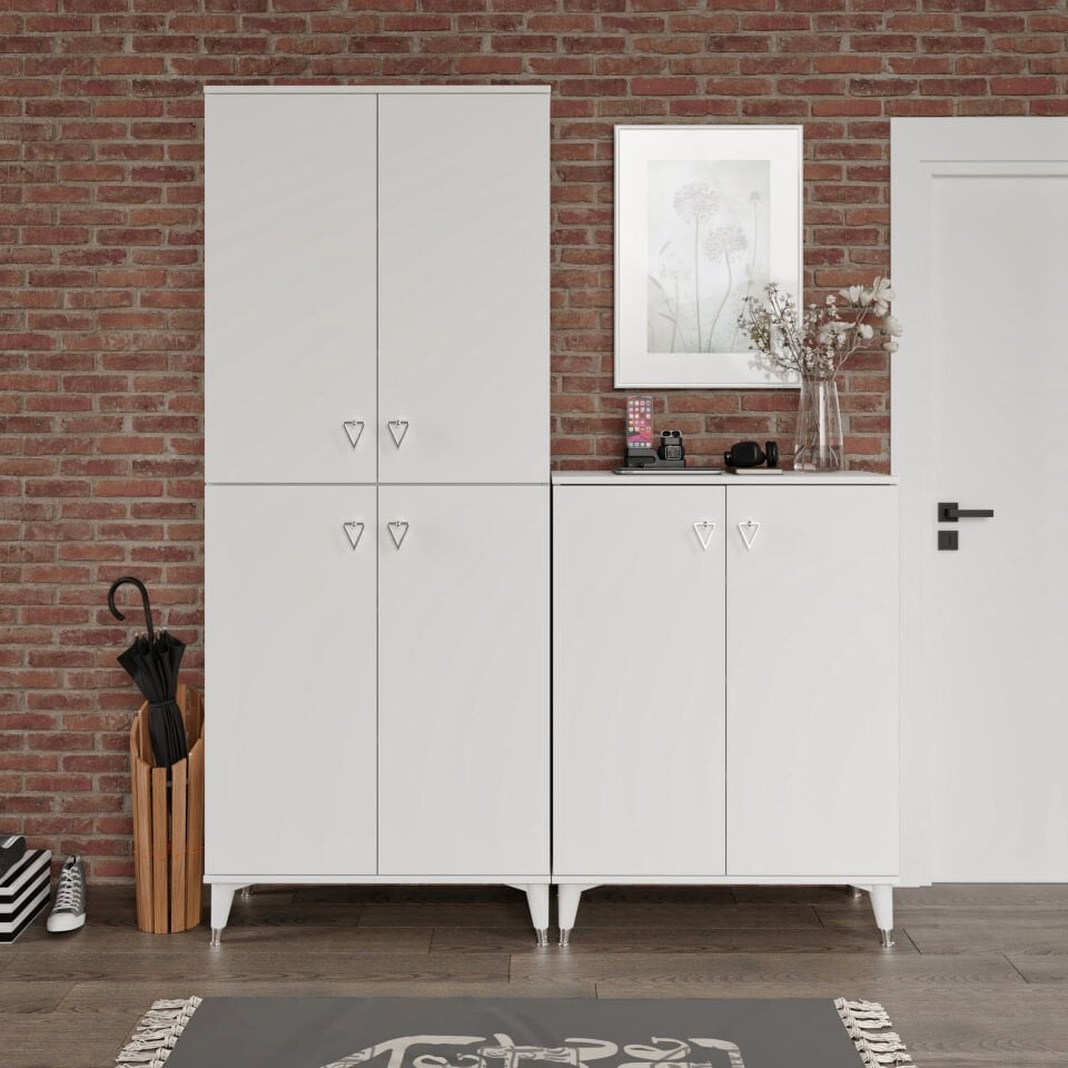 Simple Sp6190 Ayakkabılık 6 Kapaklı Mutfak Dolabı  Balkon Dolabı  Kiler Banyo Dolabı Çok Amaçlı Dolap Beyaz Gümüş