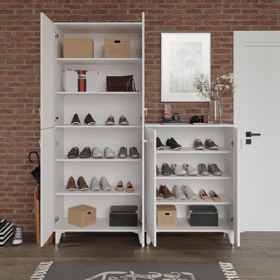 Simple Sp6190 Ayakkabılık 6 Kapaklı Mutfak Dolabı  Balkon Dolabı  Kiler Banyo Dolabı Çok Amaçlı Dolap Beyaz Gümüş