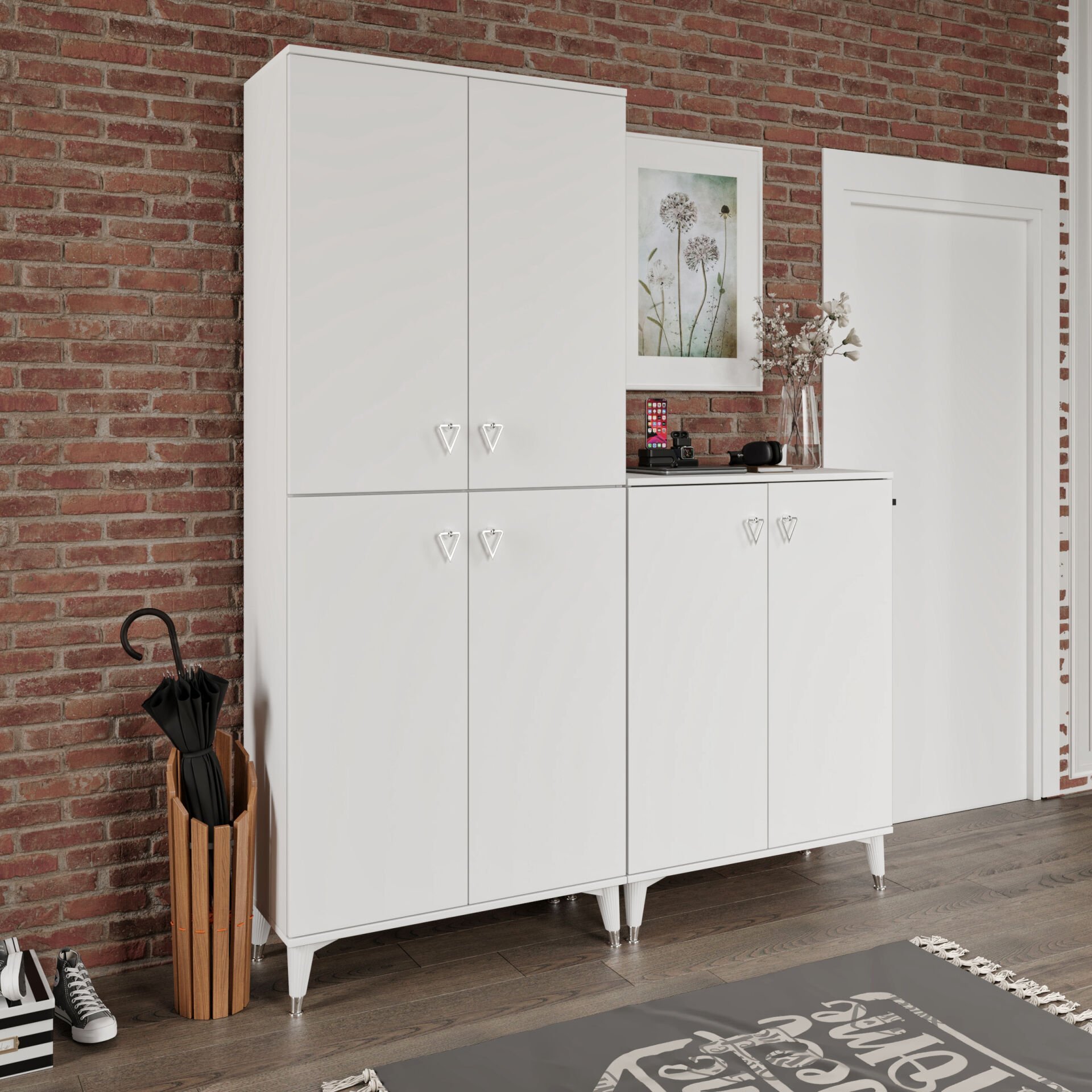 Simple Sp6190 Ayakkabılık 6 Kapaklı Mutfak Dolabı  Balkon Dolabı  Kiler Banyo Dolabı Çok Amaçlı Dolap Beyaz Gümüş