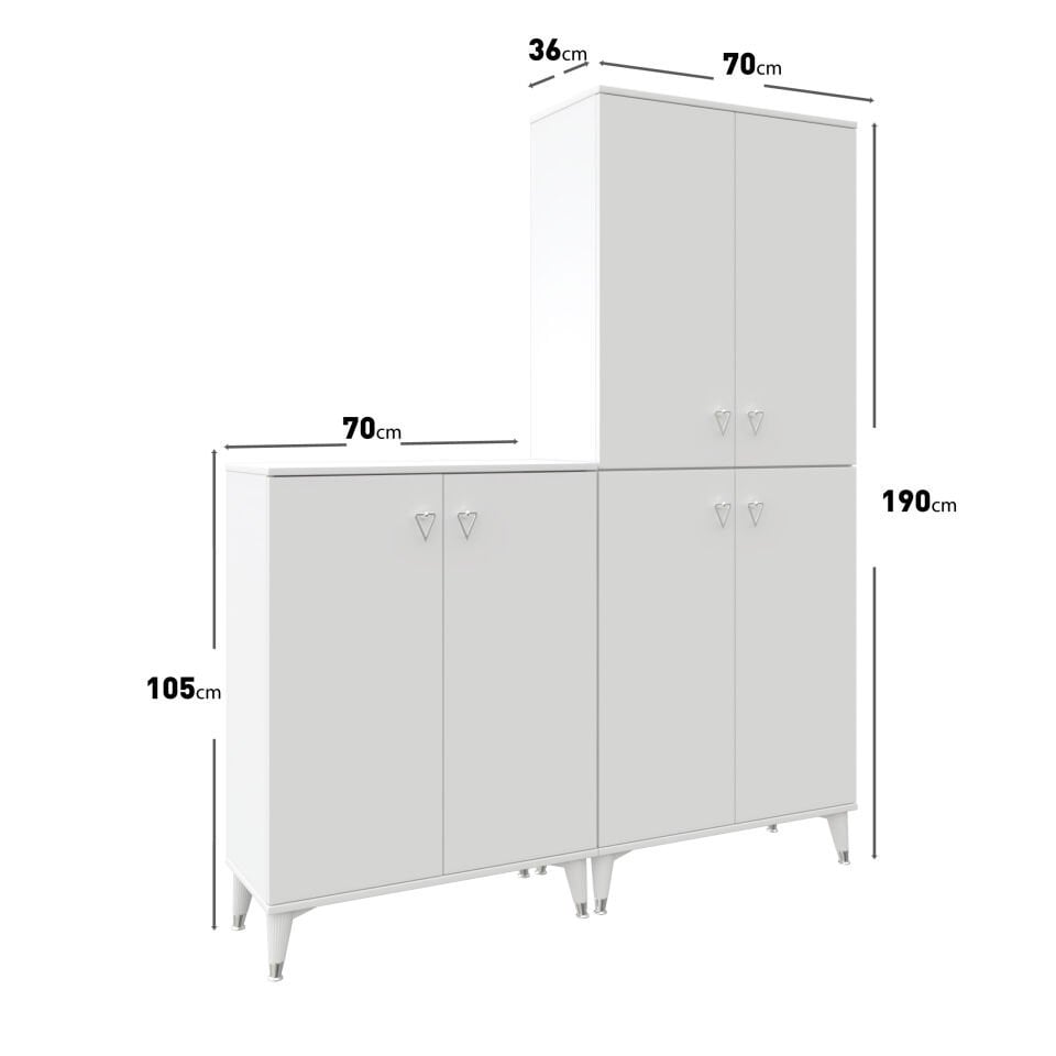 Simple Sp6190 Ayakkabılık 6 Kapaklı Mutfak Dolabı  Balkon Dolabı  Kiler Banyo Dolabı Çok Amaçlı Dolap Beyaz Gümüş