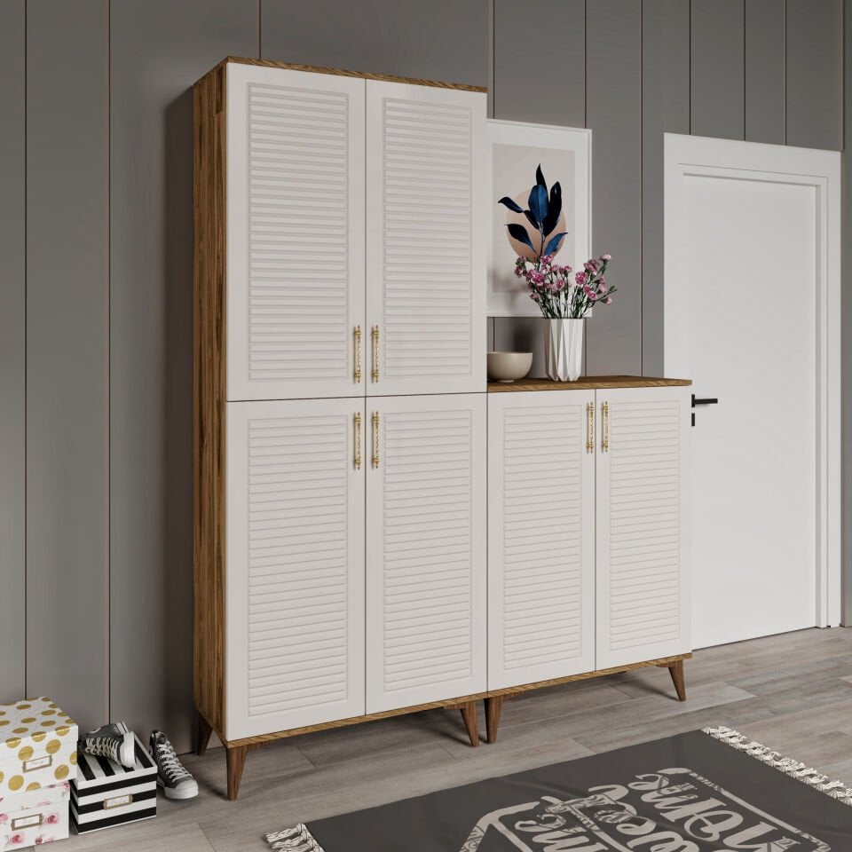 Panjurlu Metal Kulp Pnj6190 Ayakkabılık 6 Kapaklı Mutfak Dolabı  Balkon Dolabı  Kiler Banyo Dolabı Çok Amaçlı Dolap Ekru Ceviz