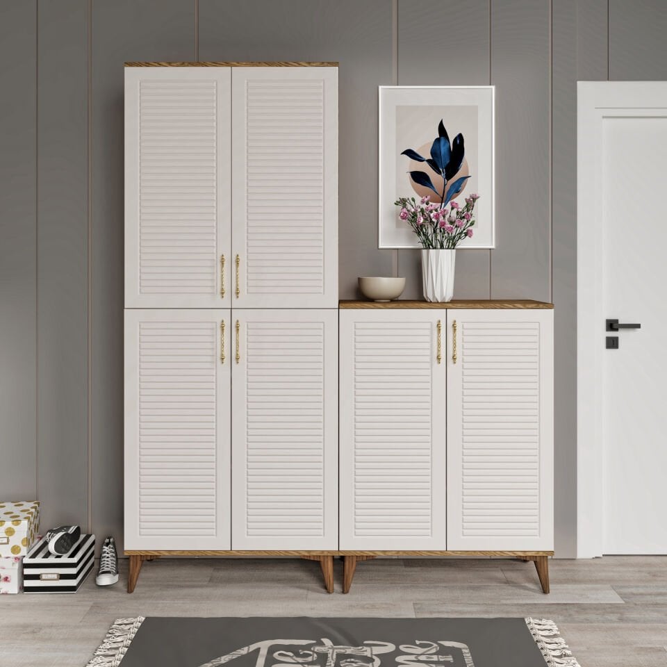 Panjurlu Metal Kulp Pnj6190 Ayakkabılık 6 Kapaklı Mutfak Dolabı  Balkon Dolabı  Kiler Banyo Dolabı Çok Amaçlı Dolap Ekru Ceviz