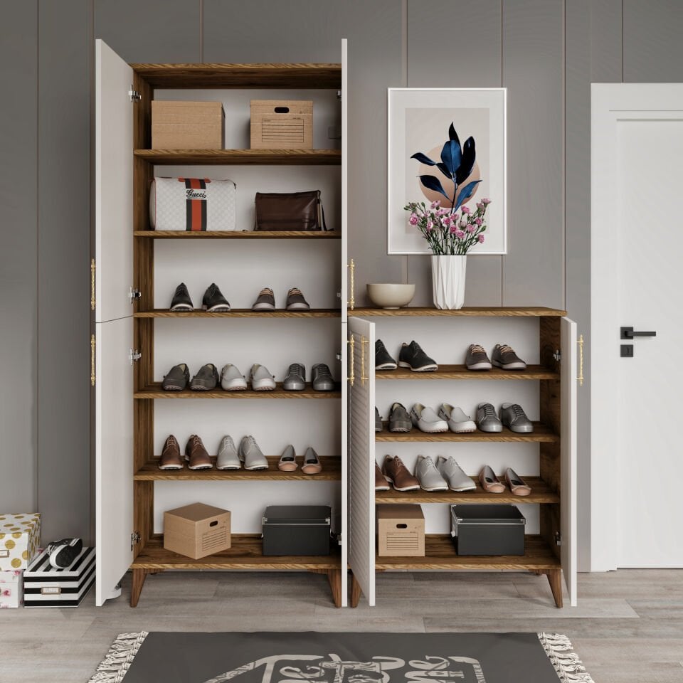 Panjurlu Metal Kulp Pnj6190 Ayakkabılık 6 Kapaklı Mutfak Dolabı  Balkon Dolabı  Kiler Banyo Dolabı Çok Amaçlı Dolap Ekru Ceviz