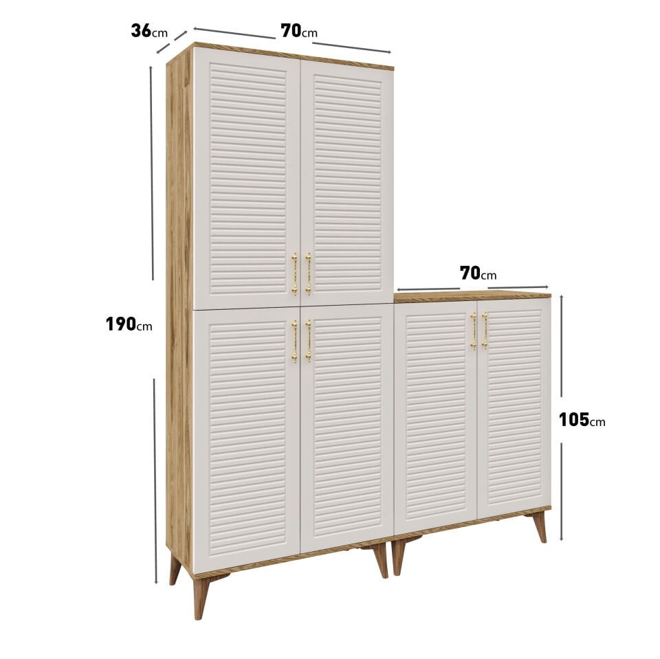 Panjurlu Metal Kulp Pnj6190 Ayakkabılık 6 Kapaklı Mutfak Dolabı  Balkon Dolabı  Kiler Banyo Dolabı Çok Amaçlı Dolap Ekru Ceviz