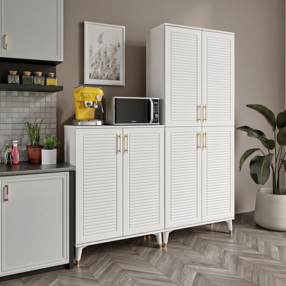 Panjurlu Metal Kulp Pnj6190 Çok Amaçlı Dolap 6 Kapaklı Mutfak Dolabı  Balkon Dolabı  Kiler Banyo Dolabı Ayakkabılık Beyaz Gold