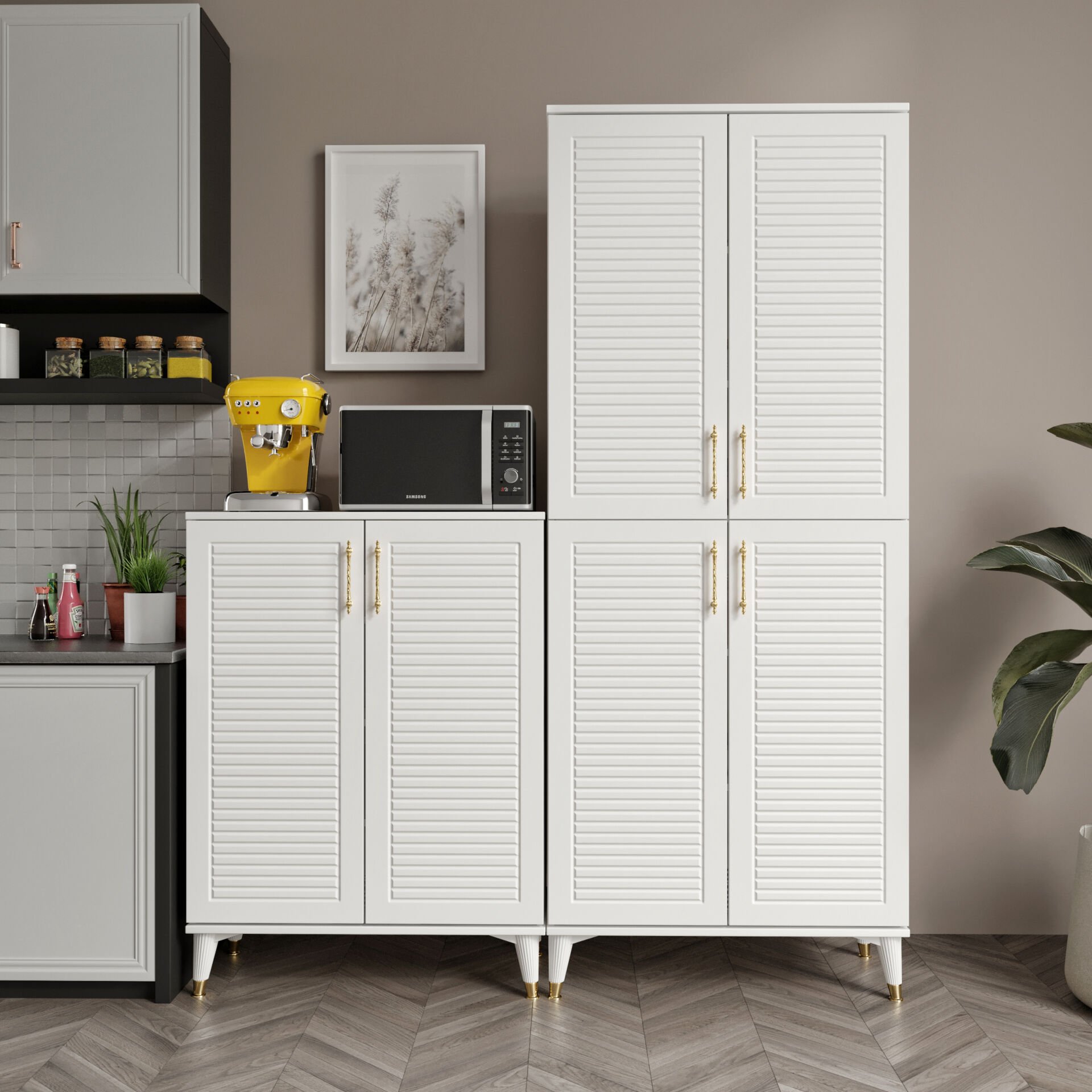 PNJ6190 beyaz gold 6 kapaklı çok amaçlı dolap mutfak balkon kiler banyo ayakkabilik