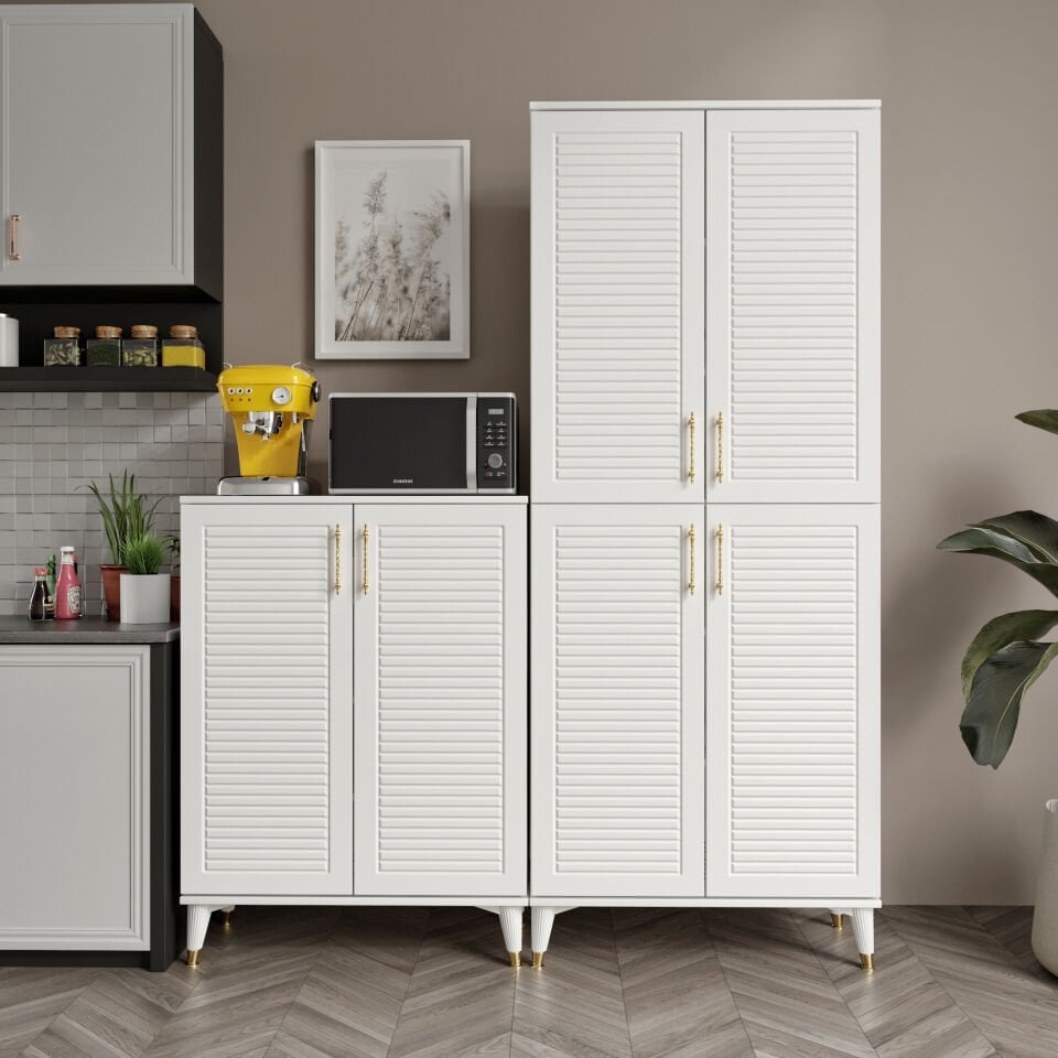 PNJ6190 beyaz gold 6 kapaklı çok amaçlı dolap mutfak balkon kiler banyo ayakkabilik