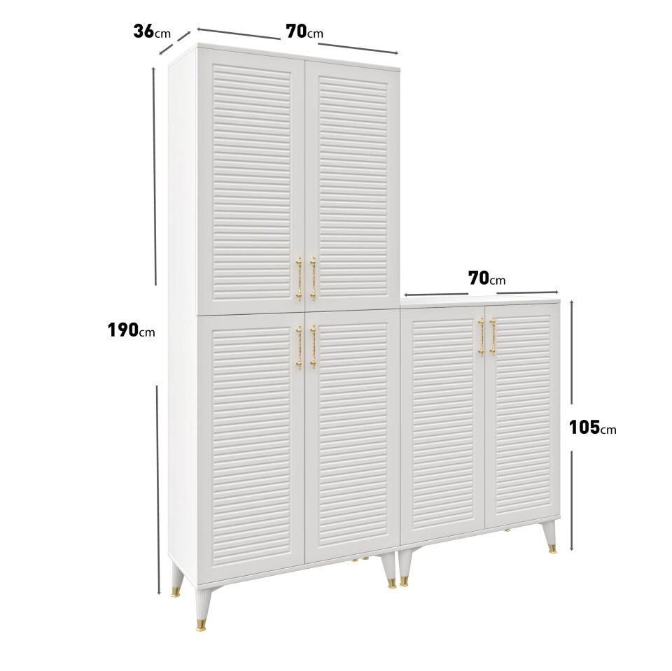 Panjurlu Metal Kulp Pnj6190 Çok Amaçlı Dolap 6 Kapaklı Mutfak Dolabı  Balkon Dolabı  Kiler Banyo Dolabı Ayakkabılık Beyaz Gold