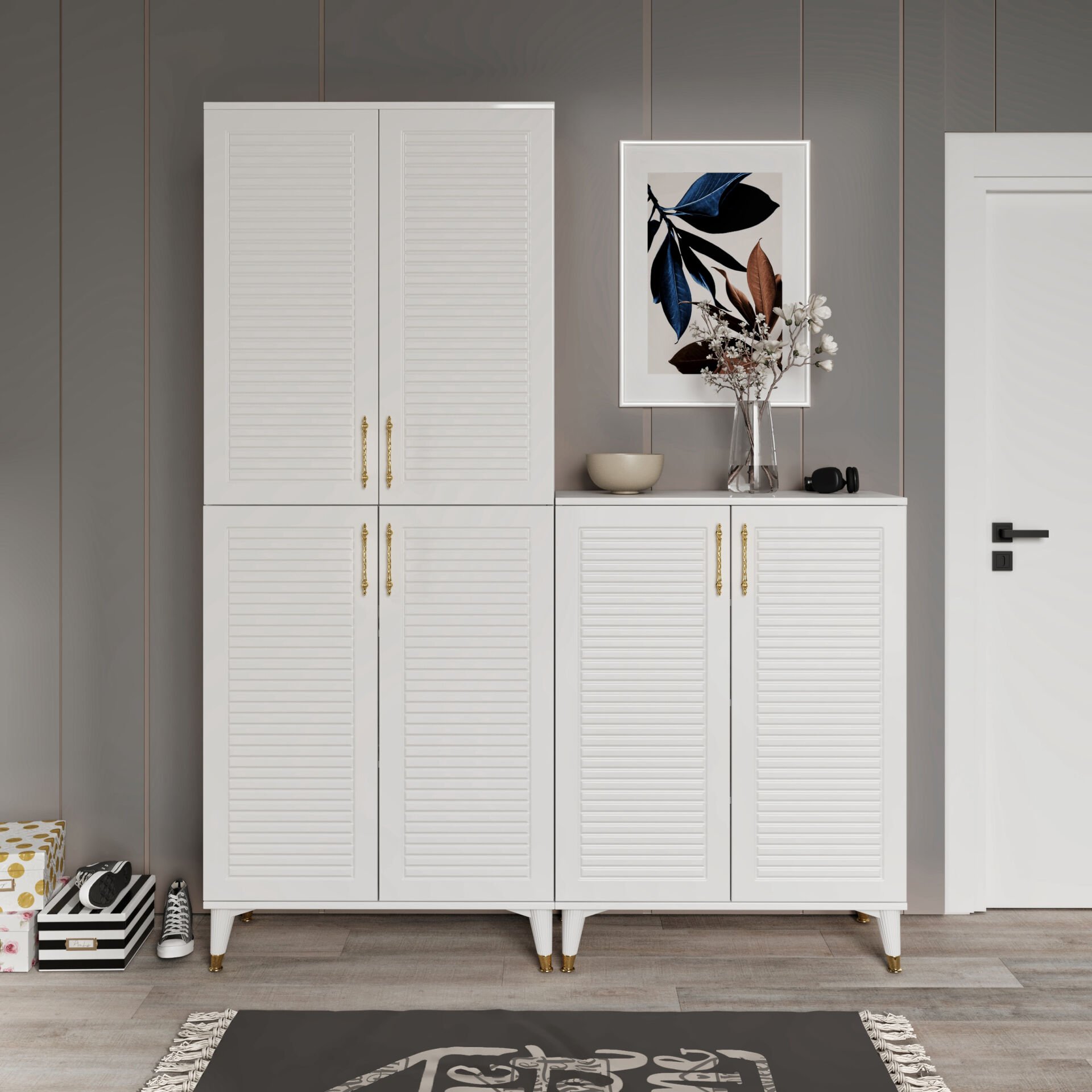 PNJ6190 beyaz gold 6 kapaklı çok amaçlı dolap mutfak balkon kiler banyo ayakkabilik