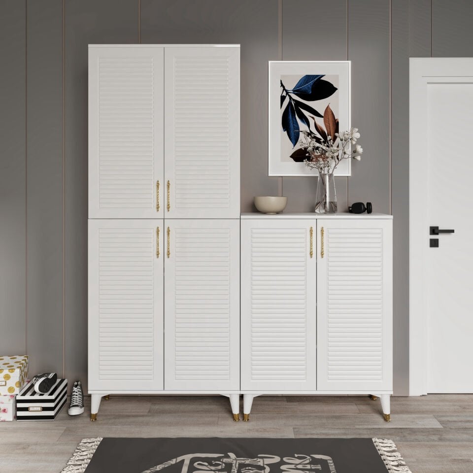 PNJ6190 beyaz gold 6 kapaklı çok amaçlı dolap mutfak balkon kiler banyo ayakkabilik