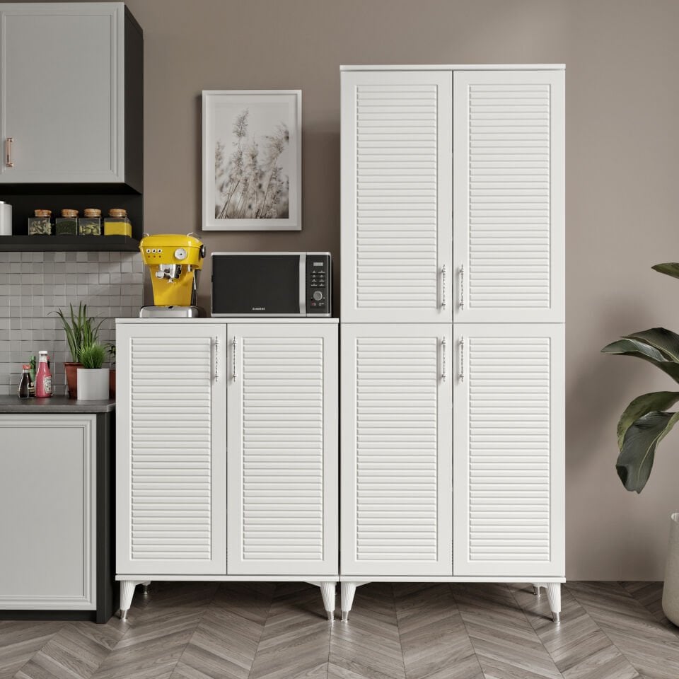 Panjurlu Metal Kulp Pnj6190 Çok Amaçlı Dolap 6 Kapaklı Mutfak Dolabı  Balkon Dolabı  Kiler Banyo Dolabı Ayakkabılık Beyaz Gümüş