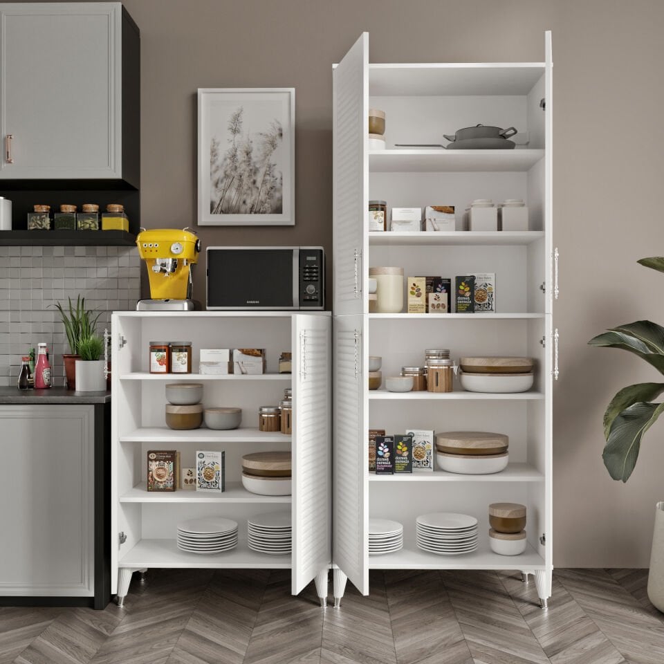 Panjurlu Metal Kulp Pnj6190 Çok Amaçlı Dolap 6 Kapaklı Mutfak Dolabı  Balkon Dolabı  Kiler Banyo Dolabı Ayakkabılık Beyaz Gümüş