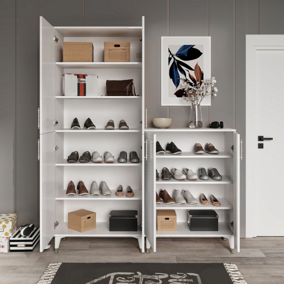 Panjurlu Metal Kulp Pnj6190 Ayakkabılık 6 Kapaklı Mutfak Dolabı  Balkon Dolabı  Kiler Banyo Dolabı Çok Amaçlı Dolap Beyaz Gümüş