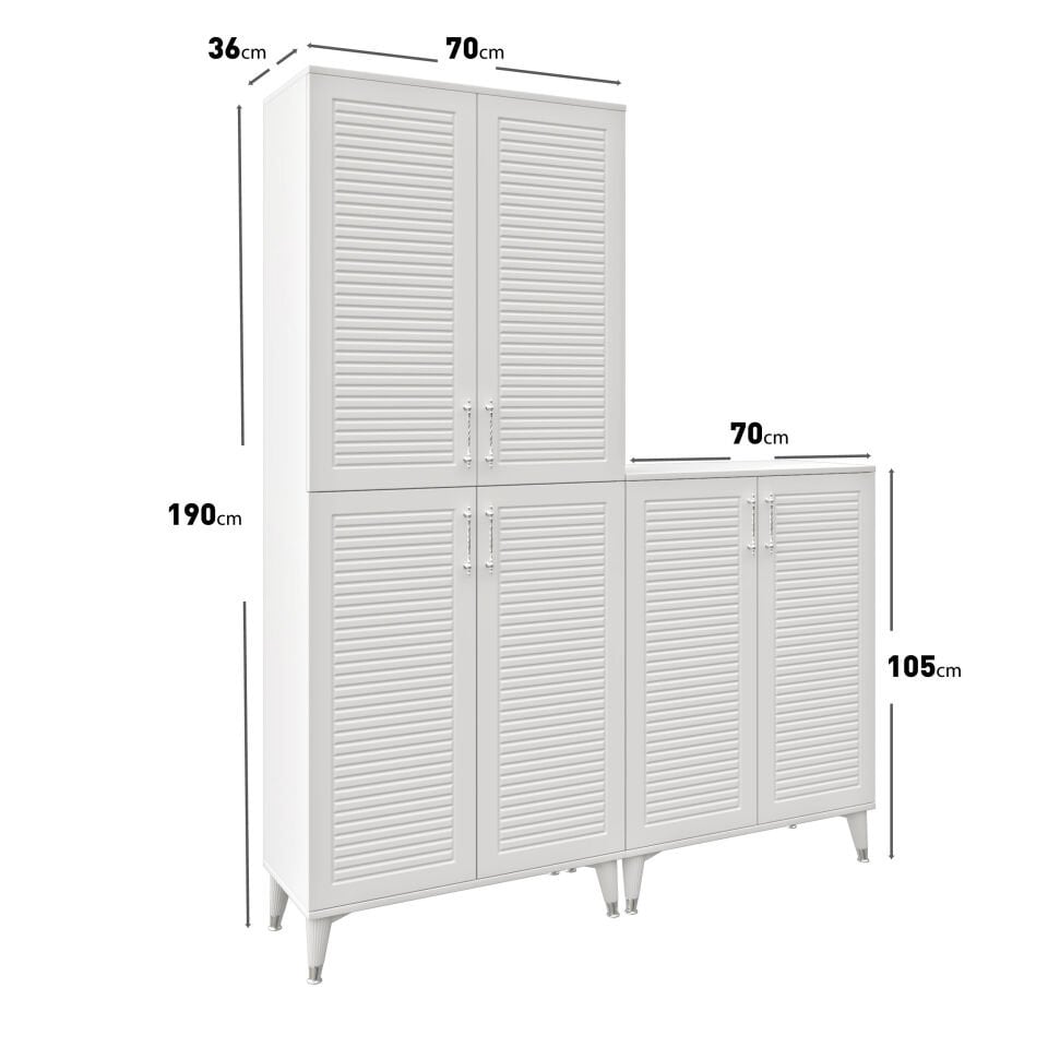 Panjurlu Metal Kulp Pnj6190 Ayakkabılık 6 Kapaklı Mutfak Dolabı  Balkon Dolabı  Kiler Banyo Dolabı Çok Amaçlı Dolap Beyaz Gümüş