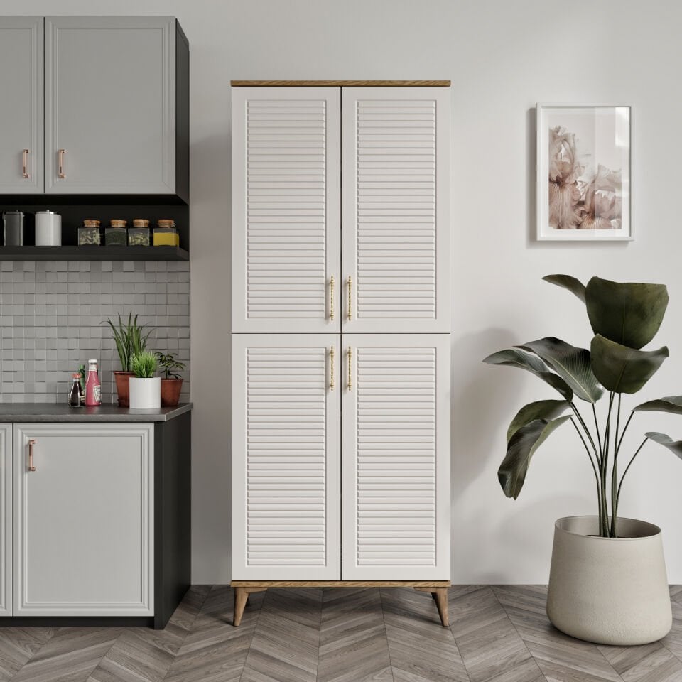 Panjurlu Metal Kulp Pnj4190 Çok Amaçlı Dolap 4 Kapaklı Mutfak Dolabı  Balkon Dolabı  Kiler Banyo Dolabı Ayakkabılık Ekru Ceviz