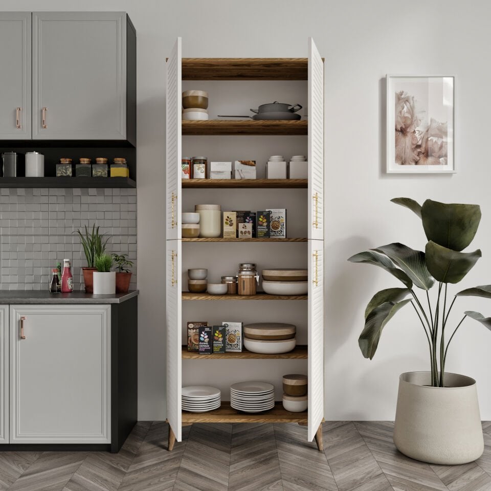 Panjurlu Metal Kulp Pnj4190 Çok Amaçlı Dolap 4 Kapaklı Mutfak Dolabı  Balkon Dolabı  Kiler Banyo Dolabı Ayakkabılık Ekru Ceviz