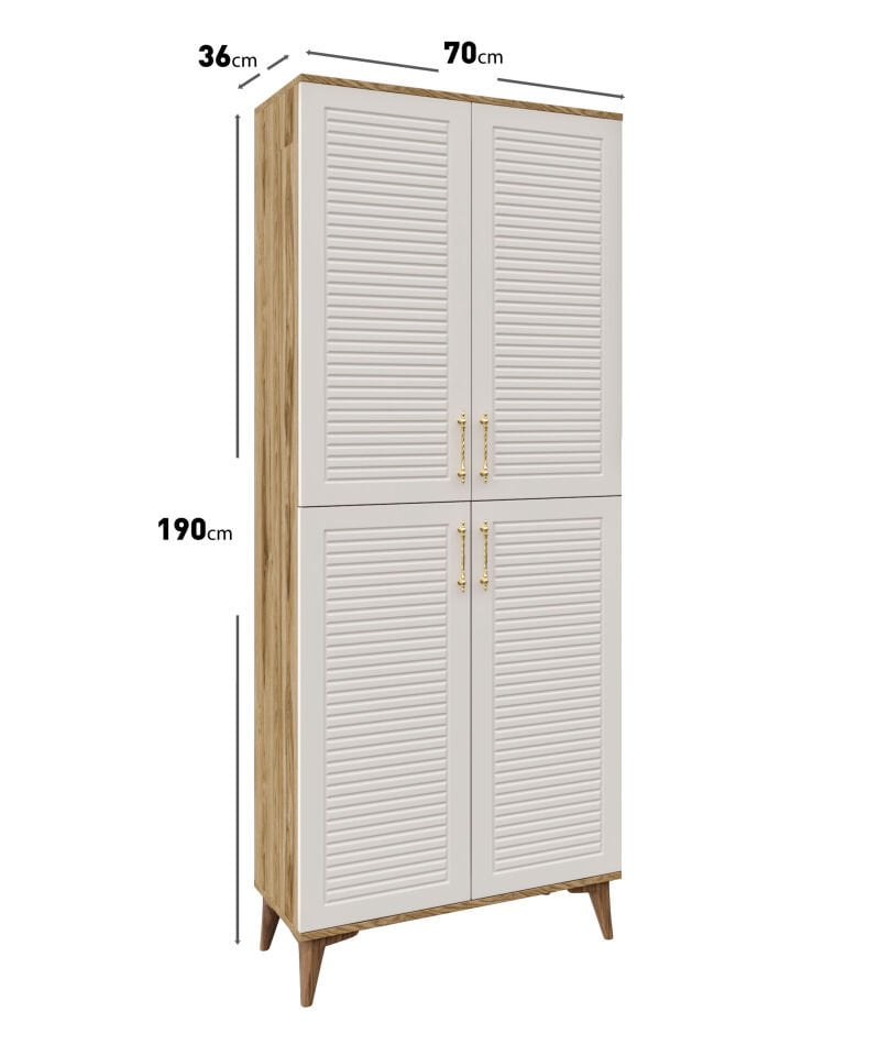 PNJ4190 ekru ceviz panjurlu kapak ve metal kulp detay