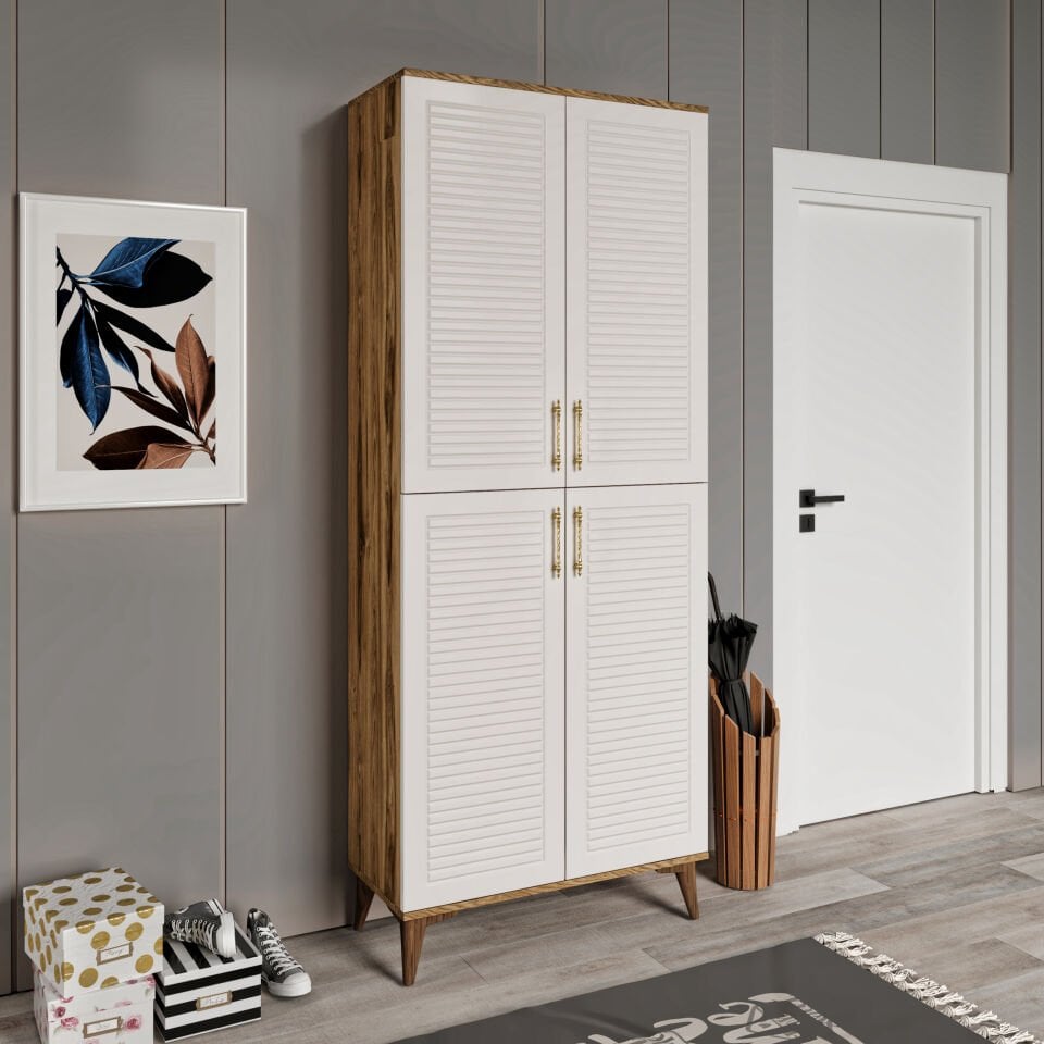 PNJ4190 ekru ceviz 4 kapaklı dolap ön görünüm