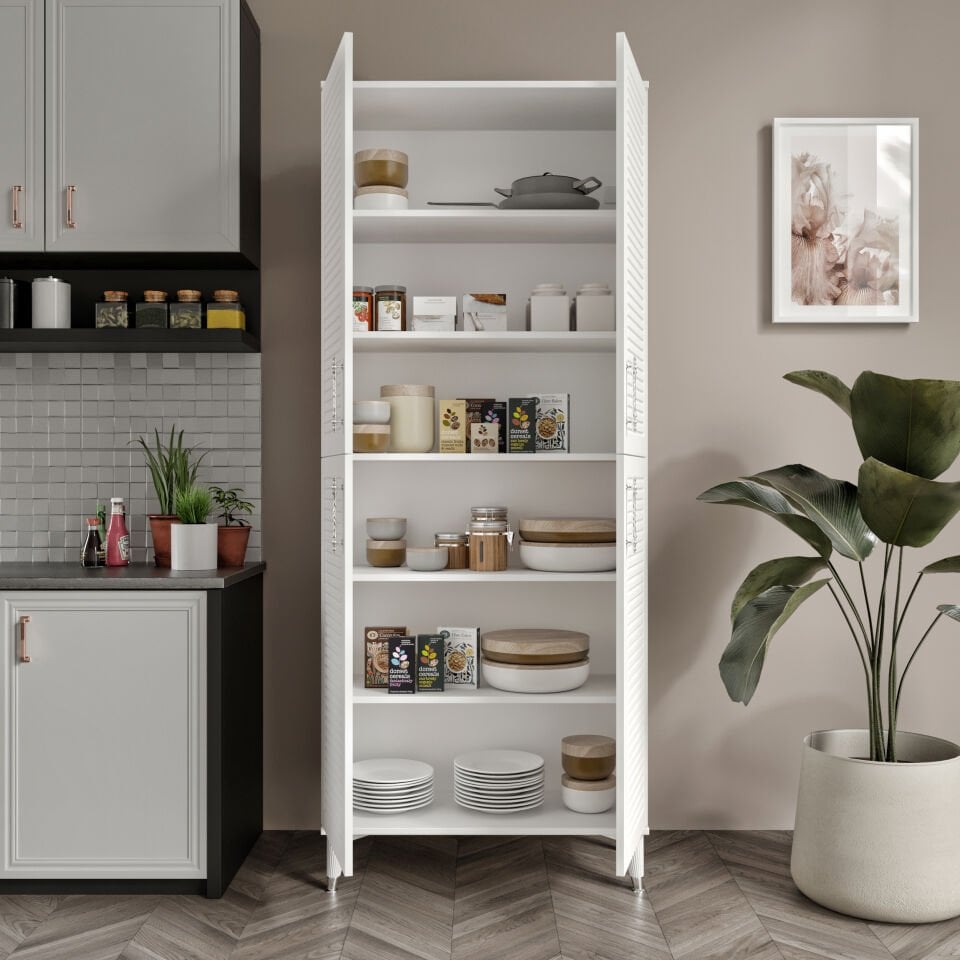 Panjurlu Metal Kulp Pnj4190 Çok Amaçlı Dolap 4 Kapaklı Mutfak Dolabı  Balkon Dolabı  Kiler Banyo Dolabı Ayakkabılık Beyaz Gümüş