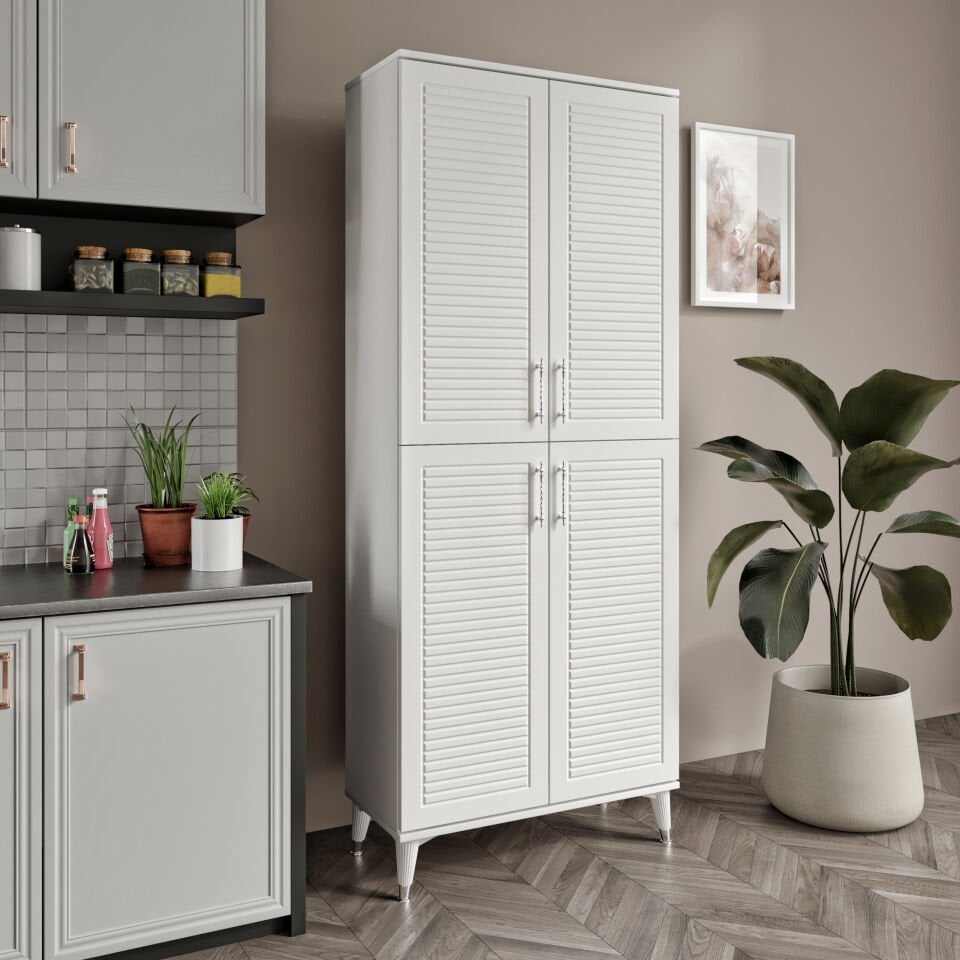 Panjurlu Metal Kulp Pnj4190 Çok Amaçlı Dolap 4 Kapaklı Mutfak Dolabı  Balkon Dolabı  Kiler Banyo Dolabı Ayakkabılık Beyaz Gümüş