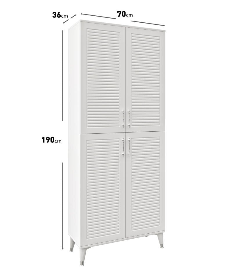 Panjurlu Metal Kulp Pnj4190 Çok Amaçlı Dolap 4 Kapaklı Mutfak Dolabı  Balkon Dolabı  Kiler Banyo Dolabı Ayakkabılık Beyaz Gümüş