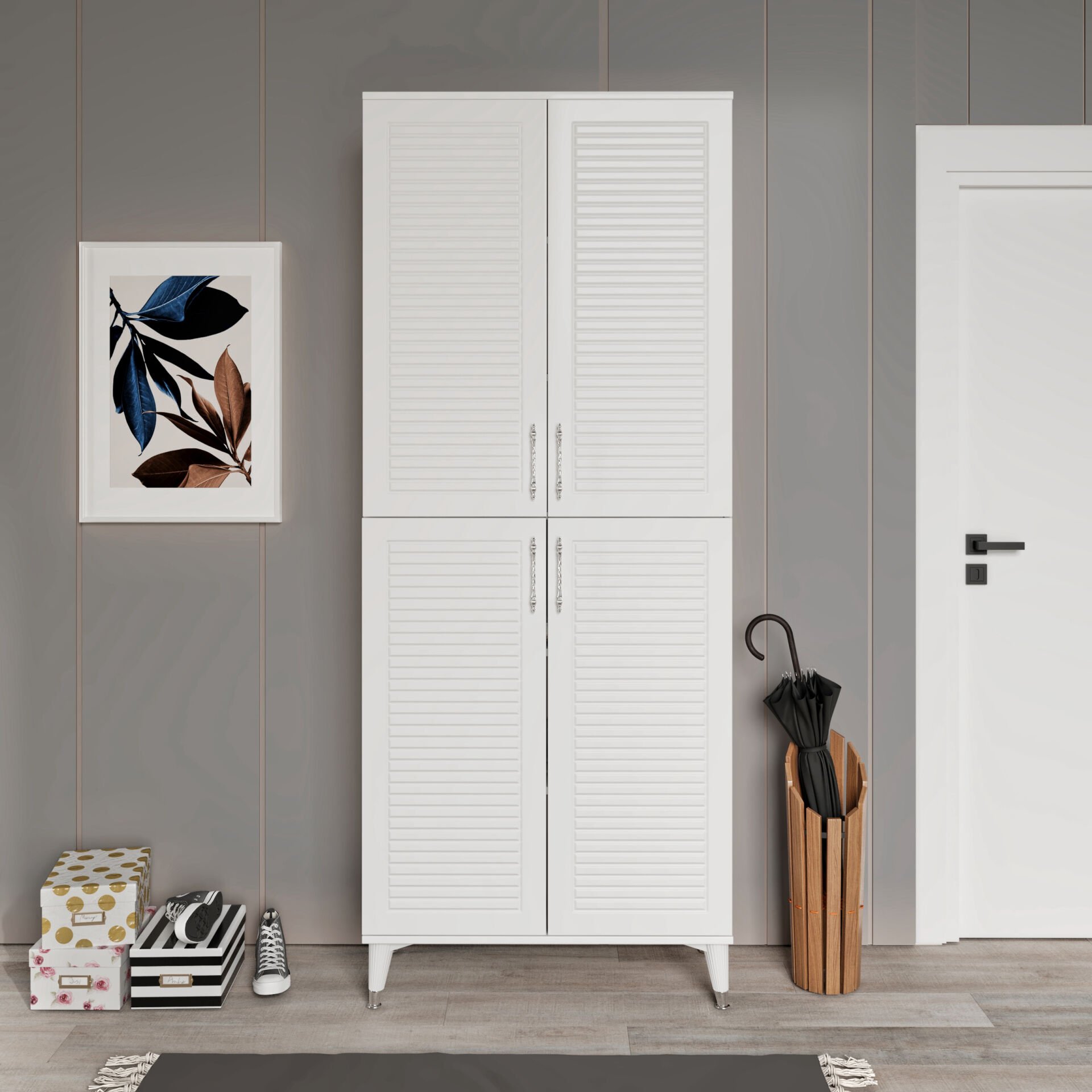 PNJ4190 beyaz gümüş 4 kapaklı dolap ön görünüm