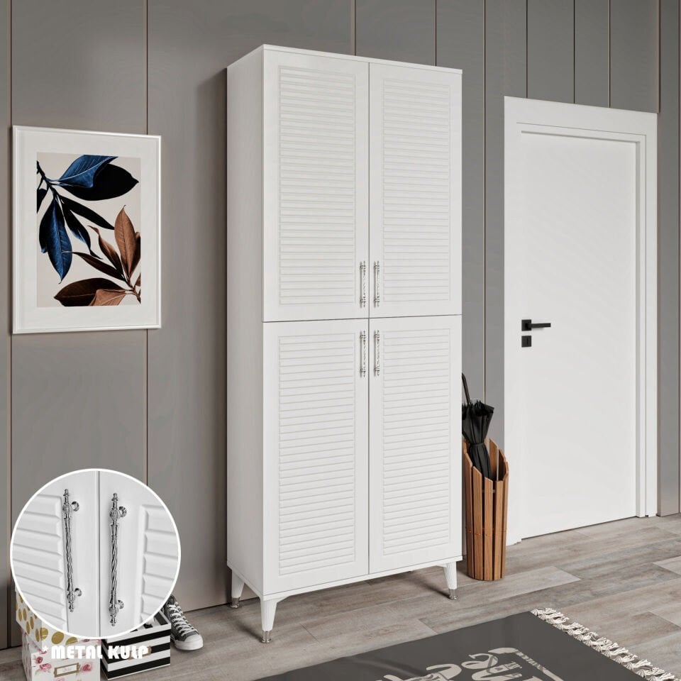 PNJ4190 beyaz gümüş panjurlu kapak ve metal kulp detay