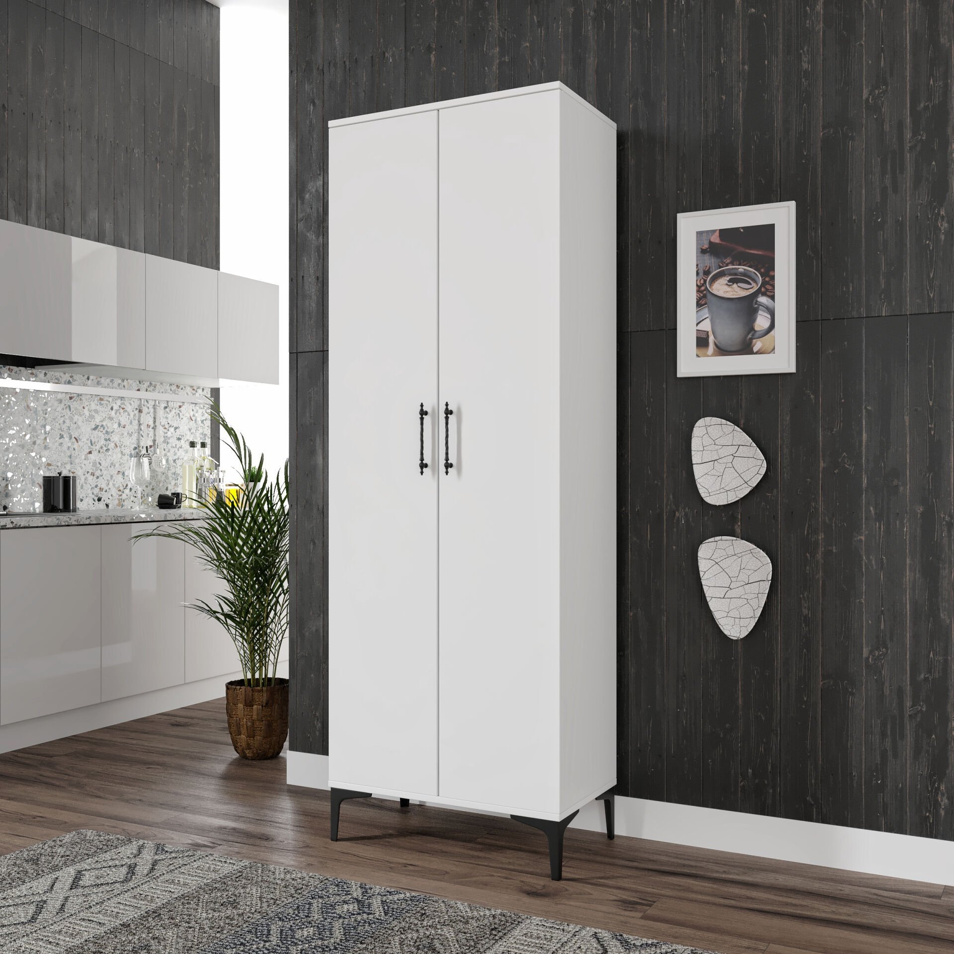 Plain Metal Ayak Metal Kulp Pla2200 Çok Amaçlı Dolap Mutfak Dolabı Banyo Dolabı Ayakkabılık Balkon Dolabı Kiler Dolabı Beyaz