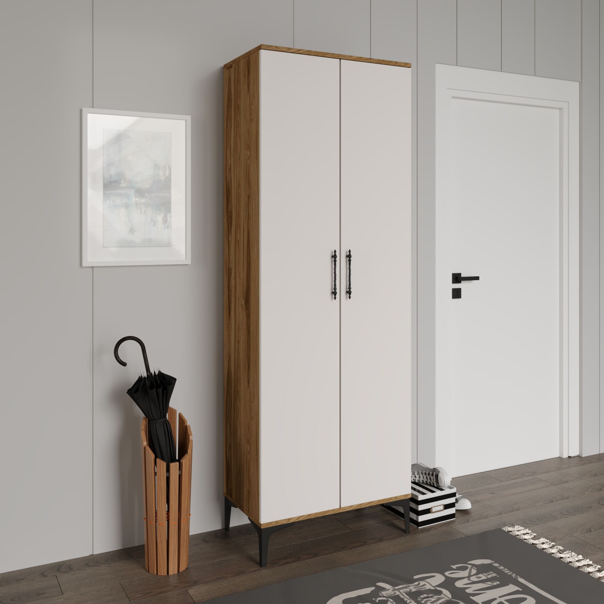 Plain Metal Ayak Metal Kulp Pla2200 Ayakkabılık Mutfak Dolabı Banyo Dolabı Balkon Dolabı Kiler Dolabı Çok Amaçlı Dolap Ekru Ceviz