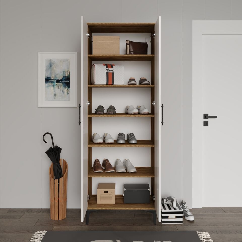 Plain Metal Ayak Metal Kulp Pla2200 Ayakkabılık Mutfak Dolabı Banyo Dolabı Balkon Dolabı Kiler Dolabı Çok Amaçlı Dolap Ekru Ceviz