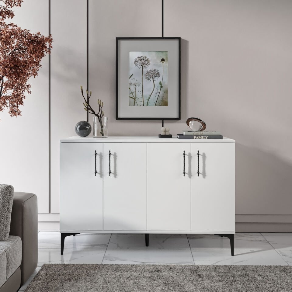 Plain konsol beyaz metal ayaklı modern tasarım