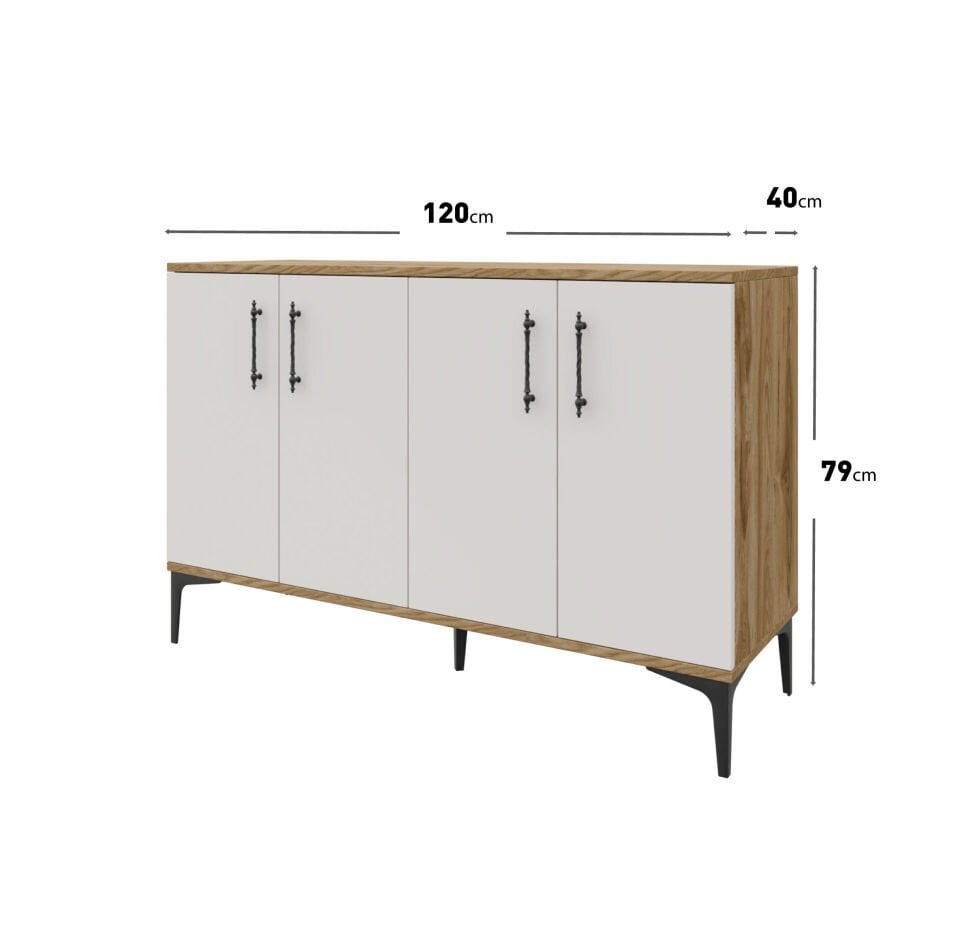 Plain konsol eru ceviz 4 kapaklı fonksiyonel depolama alanı