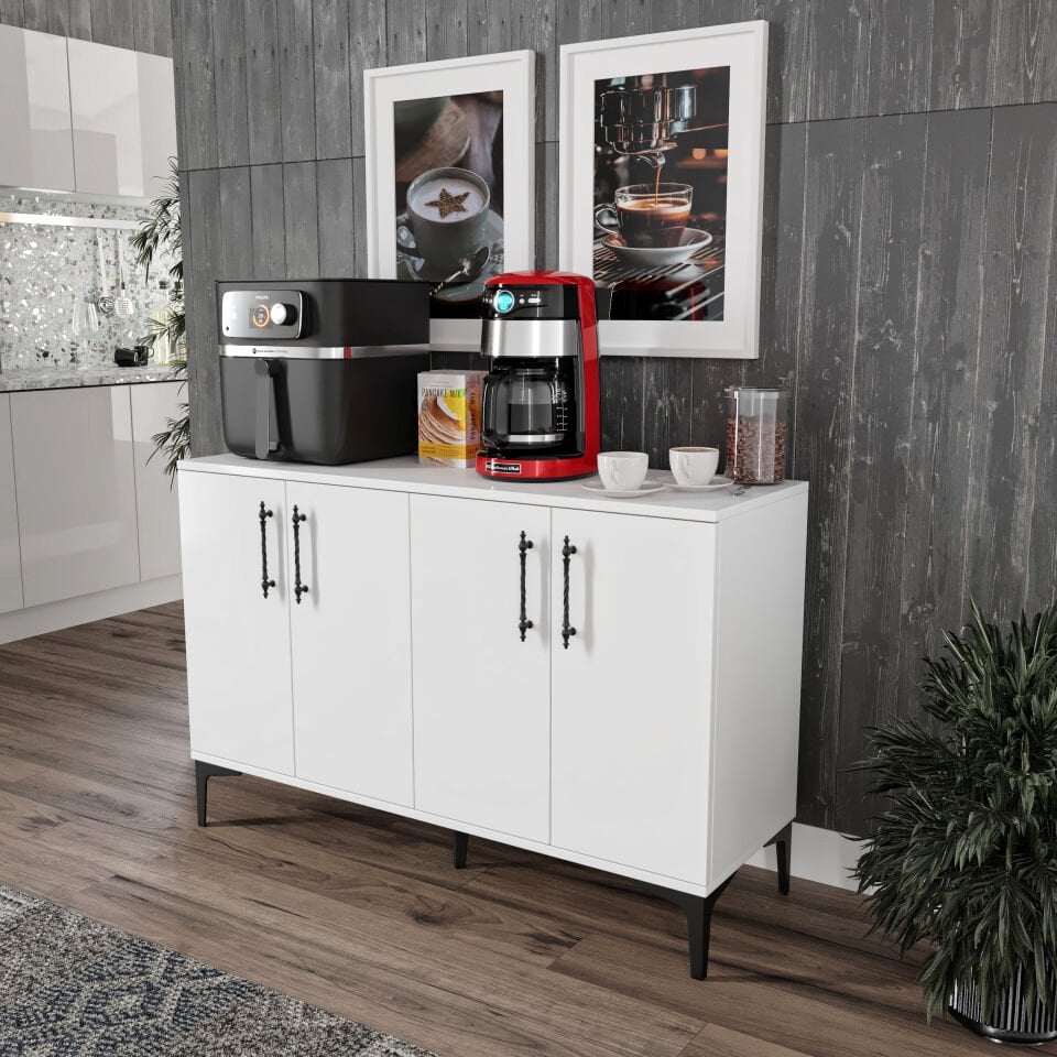 Kahve Köşesi Dolabı 4 Kapaklı - Beyaz