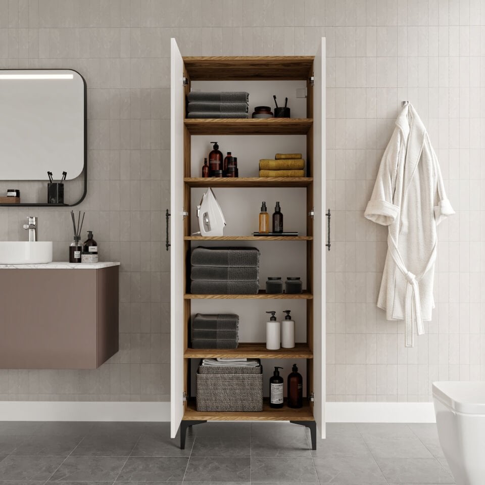 Plain Metal Ayak Metal Kulp Pla2200 Banyo Dolabı Mutfak Dolabı Balkon Dolabı Kiler Dolabı Çok Amaçlı Dolap Ayakkabılık Ekru Ceviz