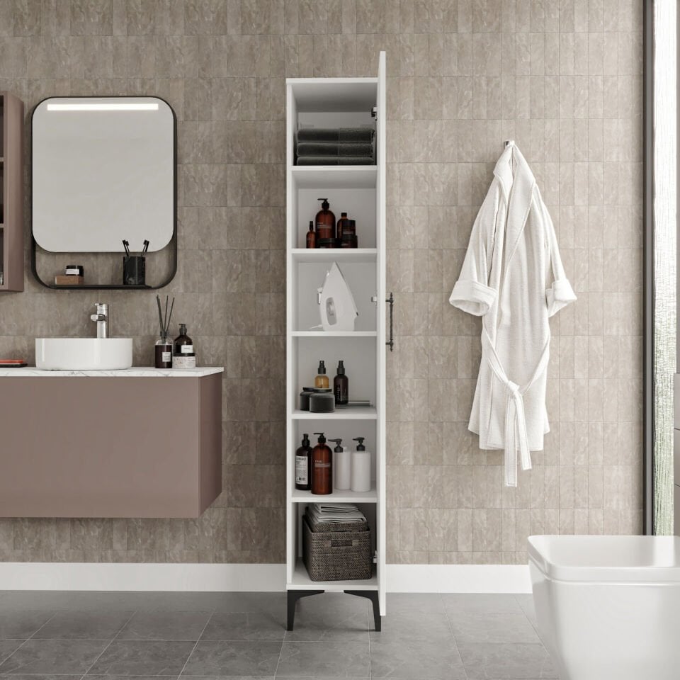 Balkon ve kiler için uygun beyaz çok amaçlı dolap, geniş saklama alanı.