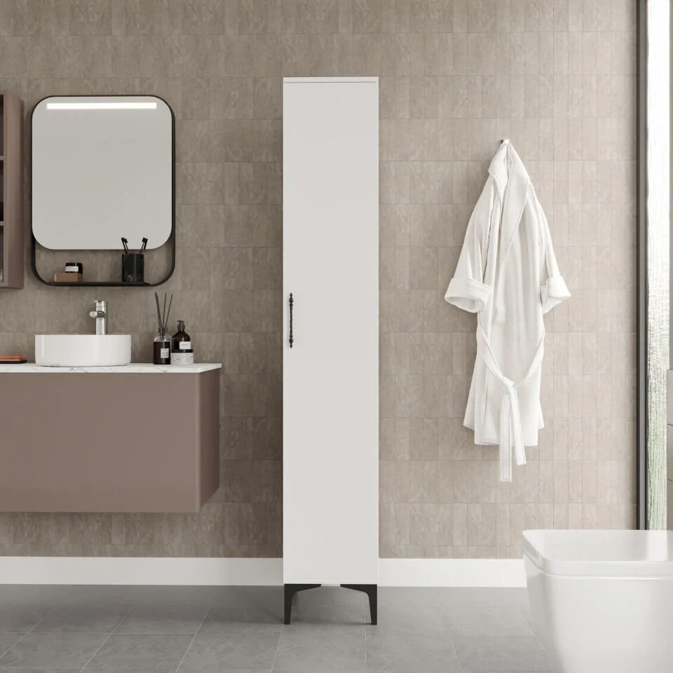 Beyaz çok amaçlı dolap — banyo, mutfak ve ev için şık depolama çözümü.