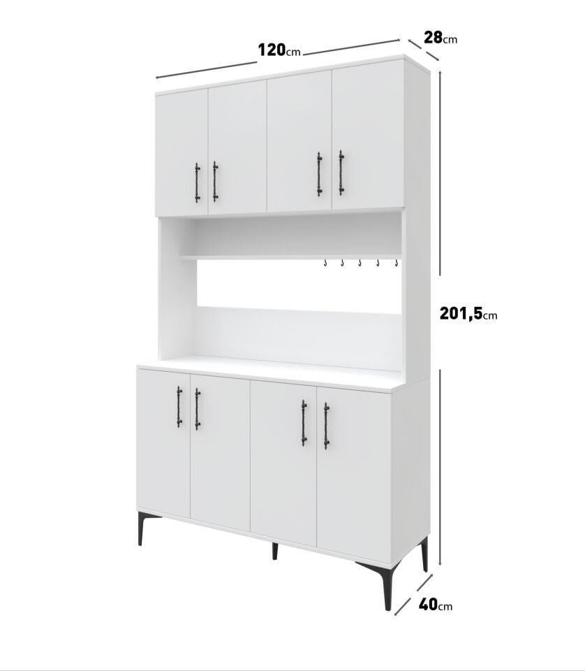 Beyaz kahve köşesi ve erzak dolabı, fonksiyonel kullanım