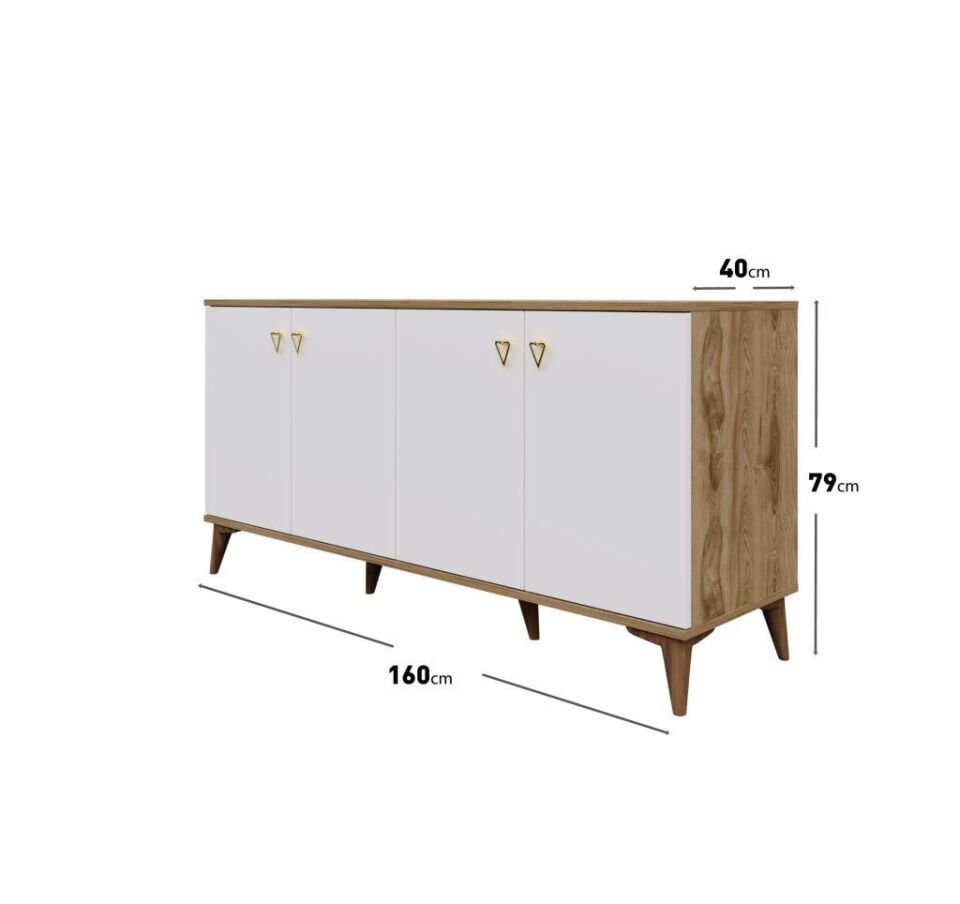 Simple Konsol Ekru Ceviz - Modern 4 Kapaklı Şık Depolama Konsolu