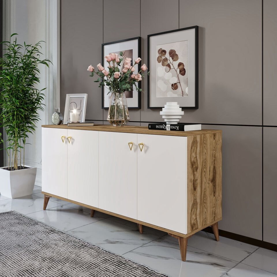 Salon dekorasyonu için ideal simple konsol ekru ceviz modeli
