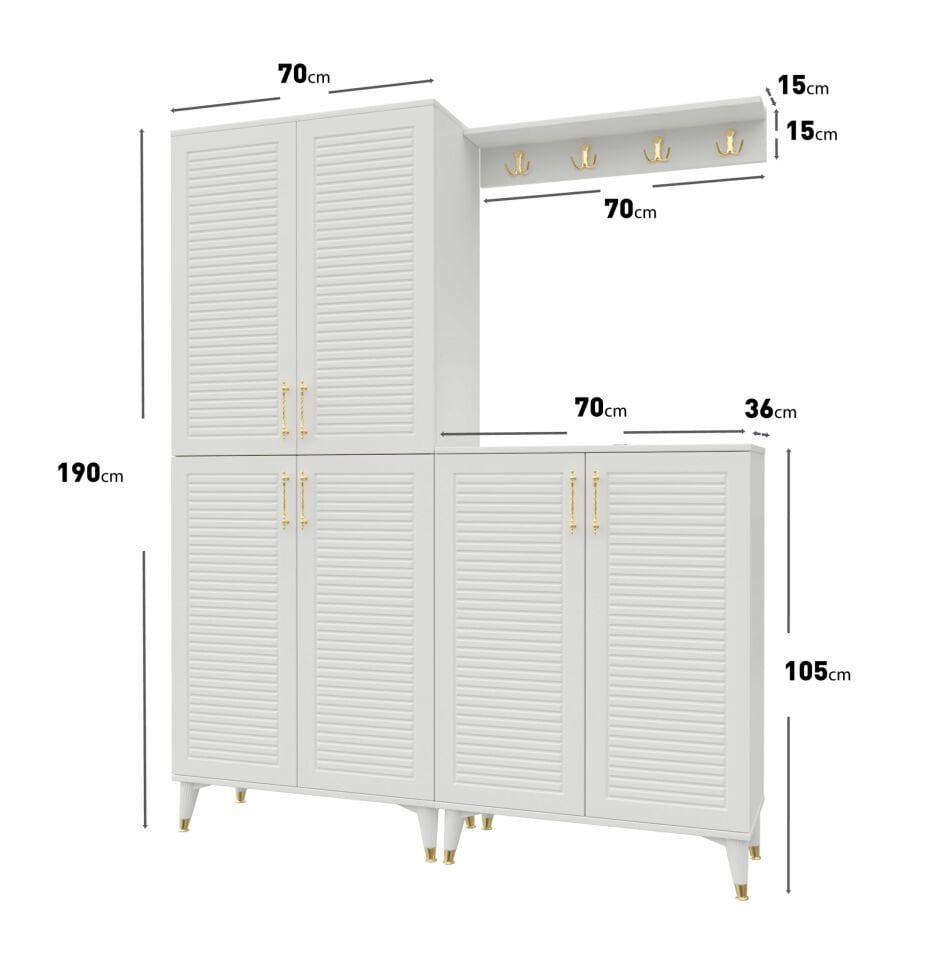 Panjurlu Metal Kulp Prt6190 Portmanto Vestiyer Beyaz Gold