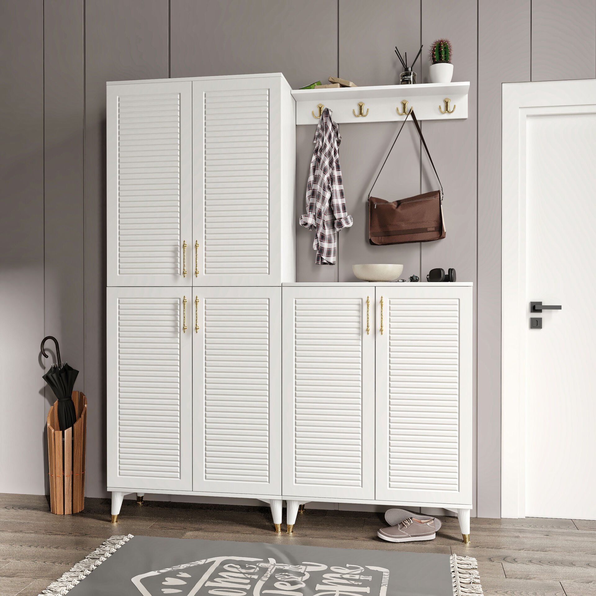 Panjurlu Metal Kulp Prt6190 Portmanto Vestiyer Beyaz Gold