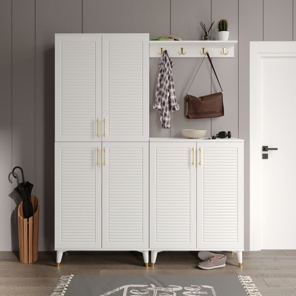 Panjurlu Metal Kulp Prt6190 Portmanto Vestiyer Beyaz Gold