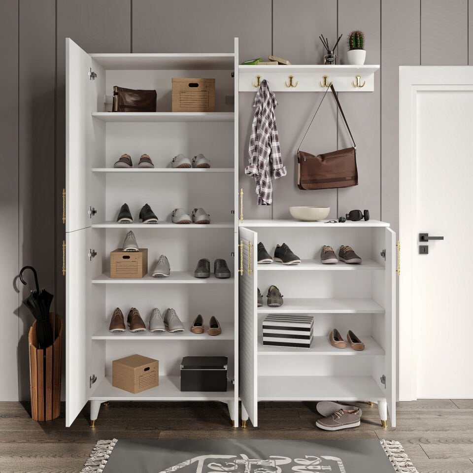 Panjurlu Metal Kulp Prt6190 Portmanto Vestiyer Beyaz Gold