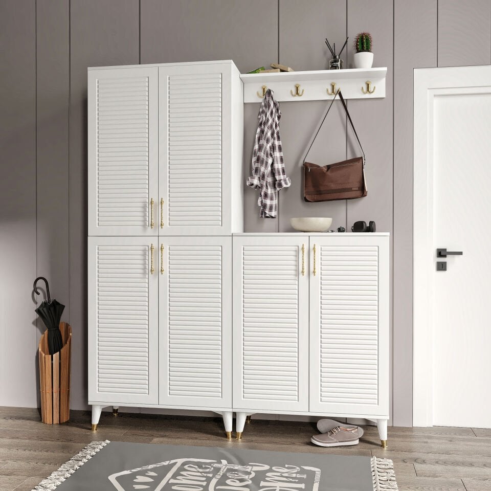 Panjurlu Metal Kulp Prt6190 Portmanto Vestiyer Beyaz Gold