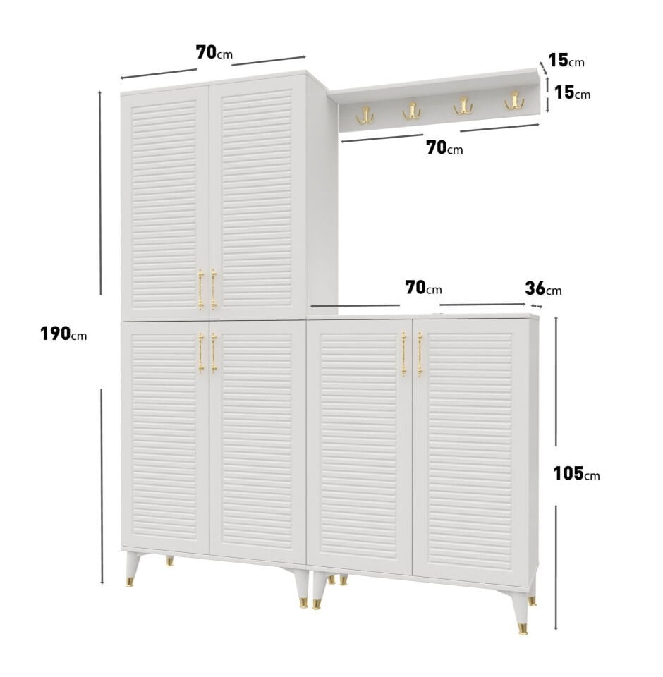 Modern tasarım panjurlu portmanto vestiyer beyaz gold — minimalist antre dekorasyonu